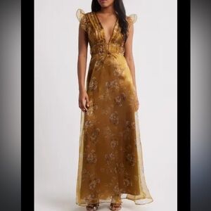 ✨ Lulus Eliza Organza Floral Gown – Size Large – NWOT (Altered) ✨